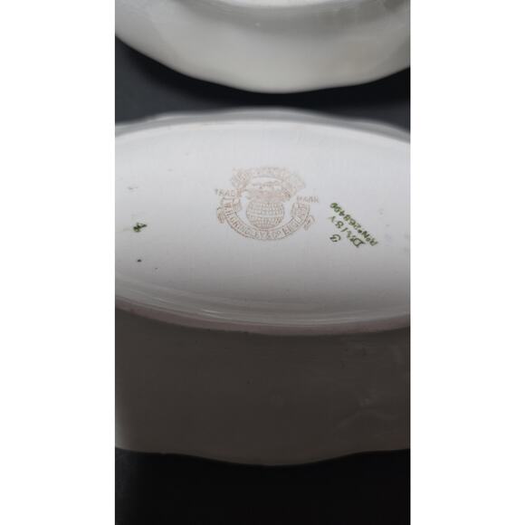 Vintage W H Grindley Daisy Gravy Boat Underplate Green Floral Gold Trim England - Picture 13 of 13